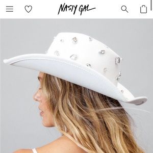 ⚡️ NWT ⚡️Nasty Gal White & Silver Diamente Embellish Cowboy Hat (Size OS)